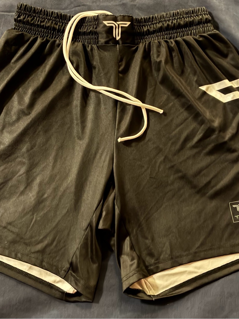 Takedown Men's Black Athletic Shorts with White Drawcord and Contrast Hem